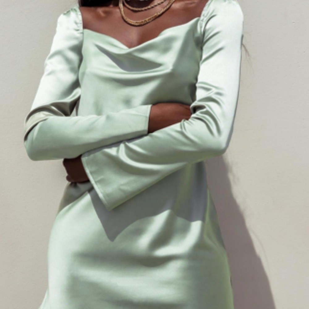 Green silk mini dress